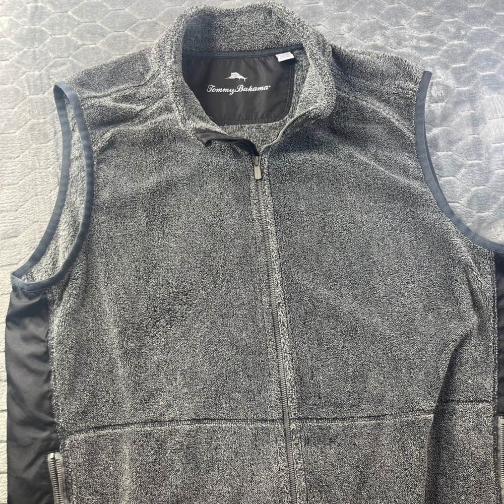 Tommy Bahama Fleece Vest Mens 2XLT Gray Full Zip Mock Neck BT226116